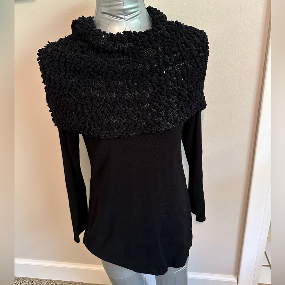 NWOT Alfani  Long Black Cowl Sweater with Mini Sequins